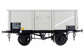 Dapol O Gauge model of British Railways diagram 1/108 16 ton welded steel body mineral wagon B258683. This is a rebodied wagon with a solid top rail and no top flap doors finished in grey livery with 1970s TOPS lettering coded MCO as a non-fitted wagon.