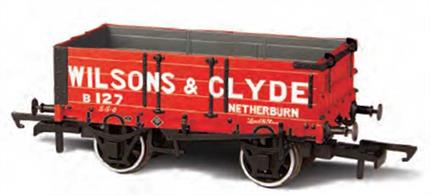 Oxford Rail OR76MW4003 OO Gauge Wilsons &amp; Clyde, Netherburn 4 Plank Open Coal WagonOxford Rail appear to have choosen the North British Railway 'Jubilee' design coal wagon with its distinctive heavily braced end door as the prototype for their 4 plank wagon.This model is finished as wagon 127 in the fleet of Wilsons &amp; Clyde of Netherburn, one of a number of coal companies purchasing these robustly built wagons.