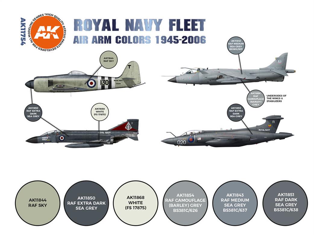AK Interactive  AK11754 Royal Navy Fleet Colours 1945-2006 6 17ml Dropper Bottle Paint set