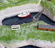 Detailed fully finished 1:1250 scale waterline model of the Dutch fishing vessel Noordvaerder.