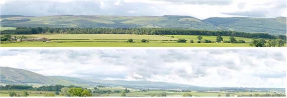 10-feet long photographic reproduction backscene showing a&nbsp;open countryside, fields and hills. The scene is supplied in two sections.This is pack D of four&nbsp;backscene packs which can be combined to create a continuous 40-feet length scene.