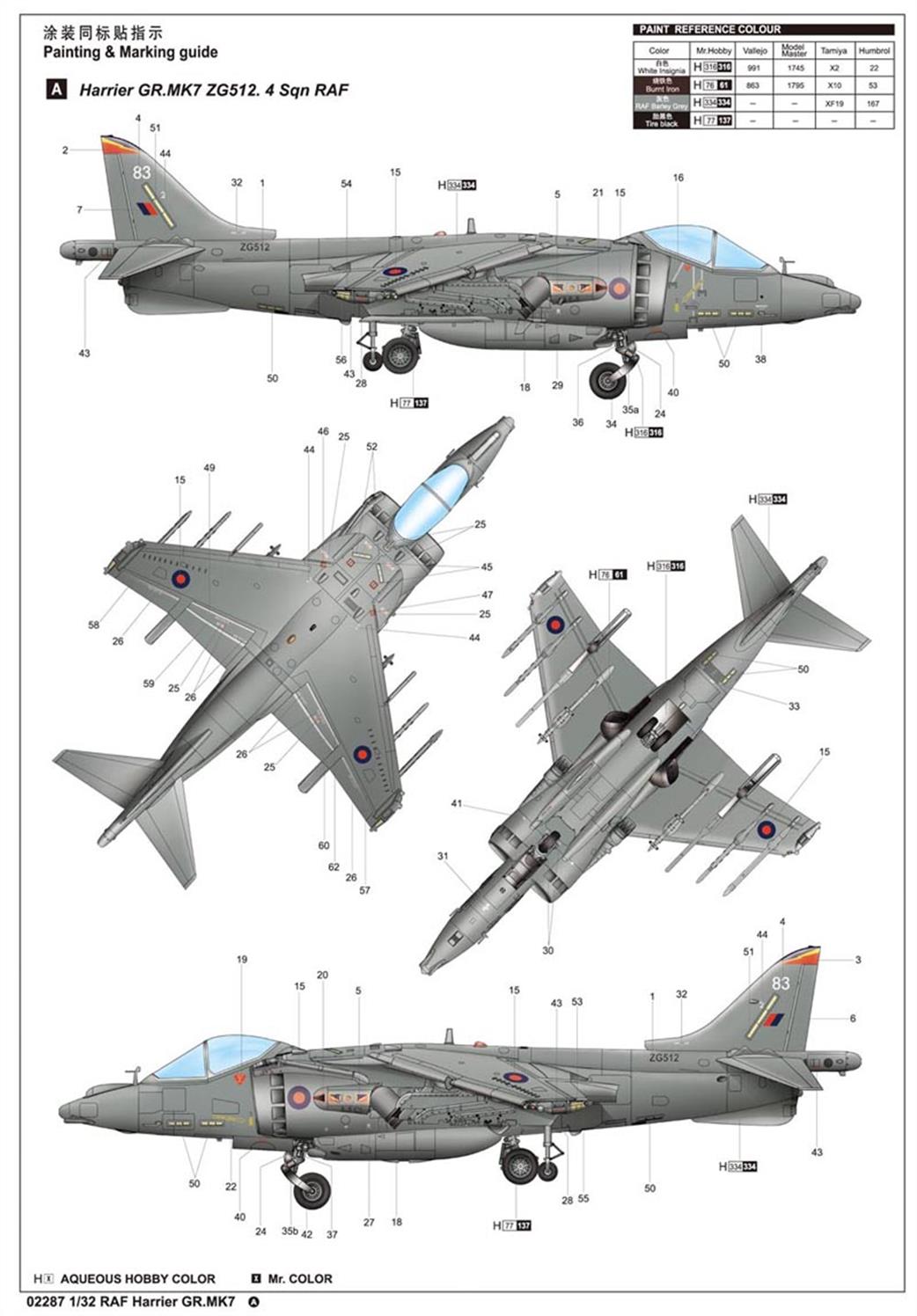 Trumpeter 1/32 02287 RAF GR7 Harrier VTOL Aircraft Kit