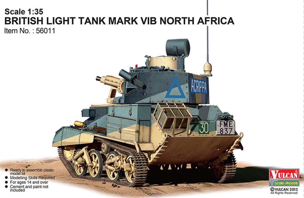Vulcan Scale Models 1/35 56011 Vickers MkV1B Light Tank North Africa British Army WW2 Plastic Kit
