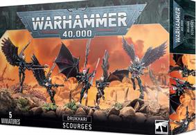 This multi-part plastic set contains five Drukhari Scourges in 80 components, including plenty of weapon upgrades in the form of a shredder, splinter cannon, haywire blaster, heat lance, blaster and a dark lance.The set includes five 25mm bases.