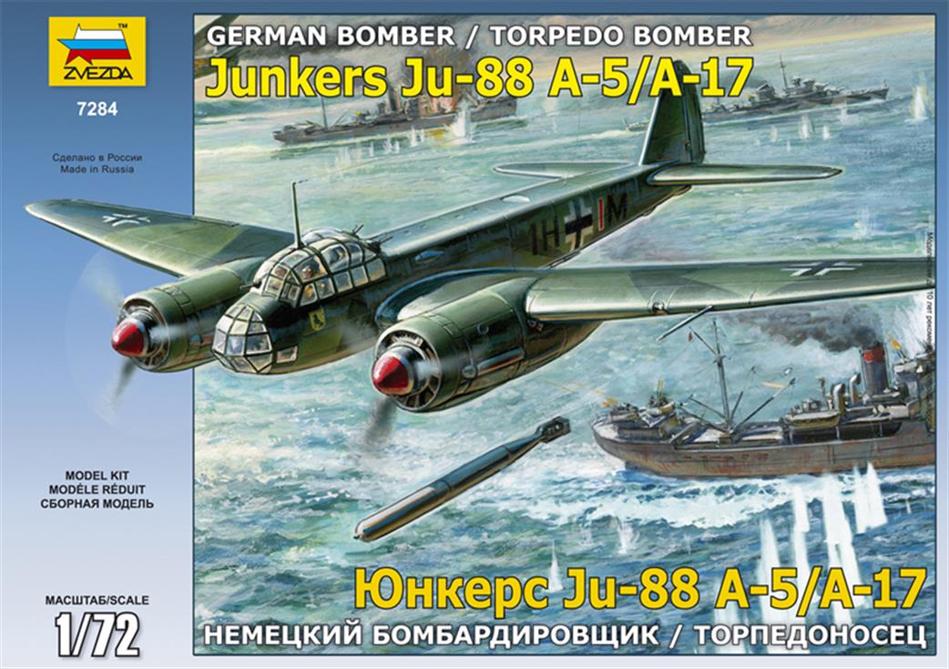 Zvezda 1/72 7284 German WW2 Junkers JU88 Torpedo Bomber Kit