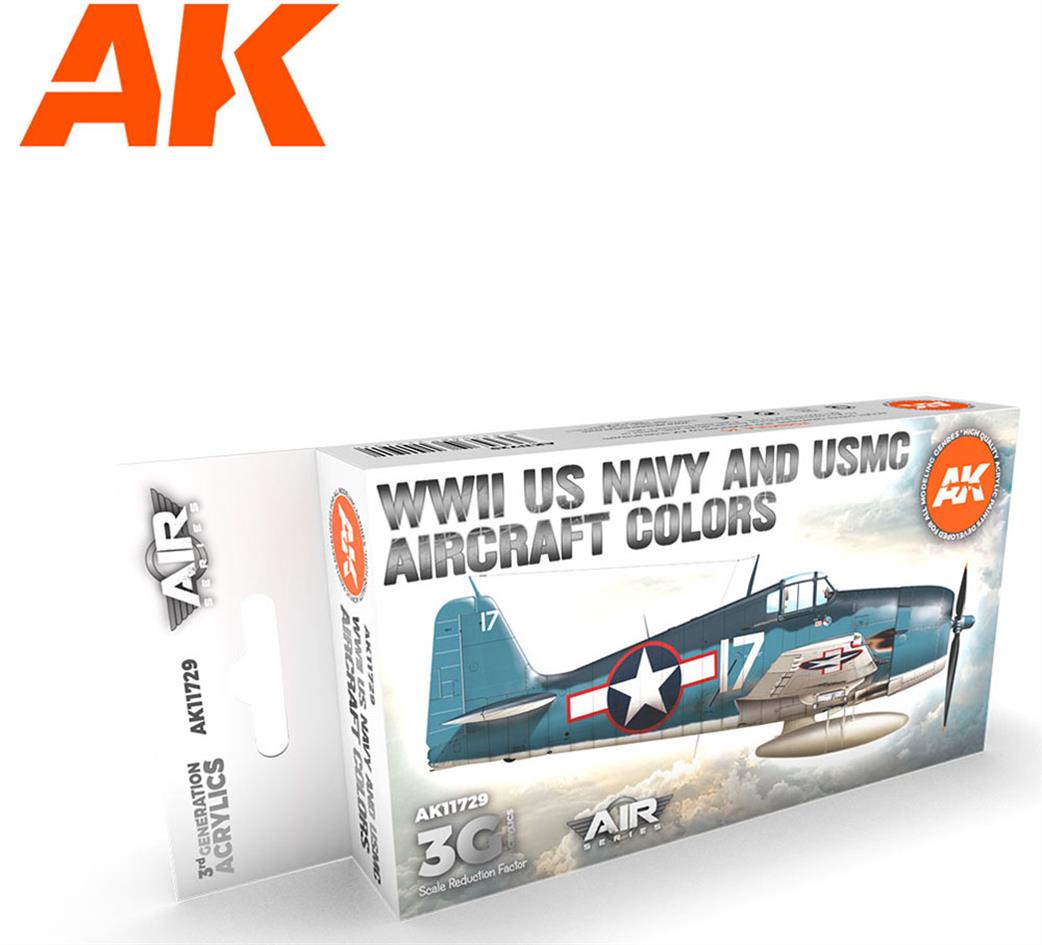 AK Interactive  AK11729 US Navy And USMC WW2 Paint Set 6 17ml Dropper Bottle Acrylic