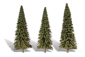 Pack of&nbsp;3 evergreen spruce trees, height range 6 to 7 inches.Typical scale heightO scale 24 - 28 feetOO scale 38&nbsp;- 44 feetN scale 72 - 84 feet