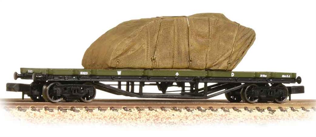 Graham Farish N 373-928 WD WW1 30-Ton Bogie Bolster Wagon Army Khaki with Sheeted Tank Load