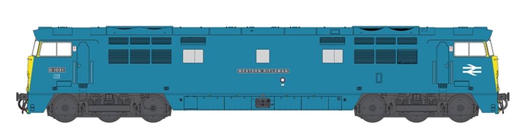 Heljan O Gauge 5294 BR/WR Class 52 Western Diesel Hydraulic Blue Full Yellow Ends D1031 Western Rifleman Weathered