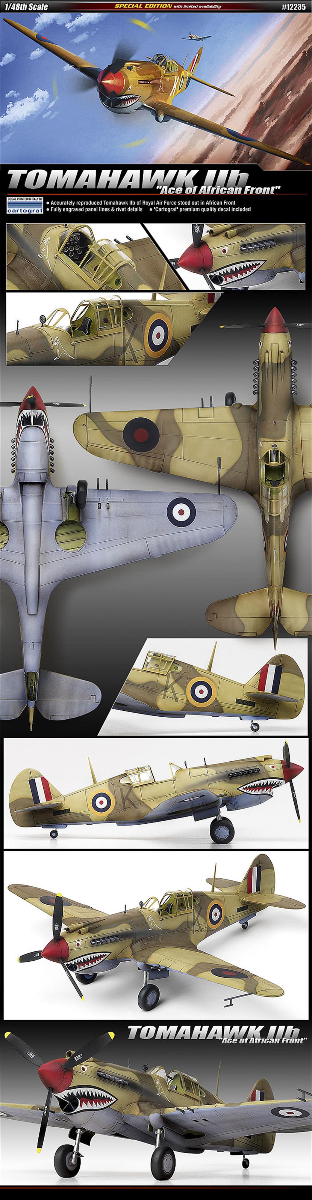 Academy 1/48 12235 Tomahawk 11B(P-40C) African Ace British WW2 Fighter Plastic Kit