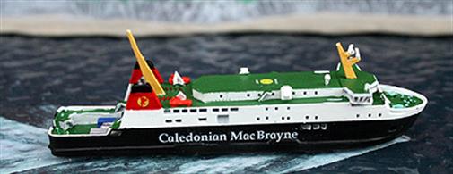 A 1/1250 scale metal waterline model of the modern Calmac ferry, Finlaggan. Take a trip to Isla and sample the water of life...