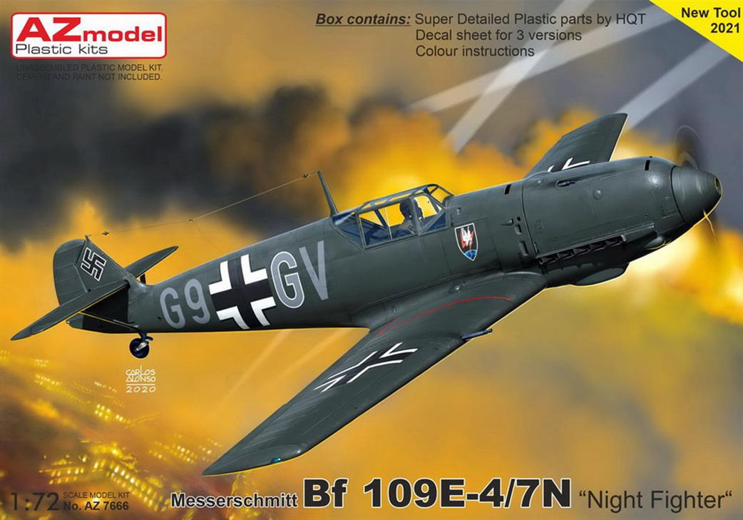 AZ Model 1/72 AZM7666 Bf-109E-7N Nichtjager German WW2 Night Fighter Plastic Kit