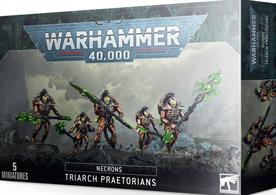 This multi-part plastic boxed set contains 111 components, five Citadel 32mm Round Bases and two Necron transfer sheets with which to build five Necron Triarch Praetorians or five Lychguard.