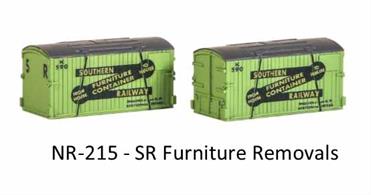 Pack of 2 Southern Railway furniture removals containers.Furniture removal services were one of many offered by the railways of Britain. The transport of goods and materials by rail was common practice and to become more efficient the railway companies developed a method of containerisation using these types of container.