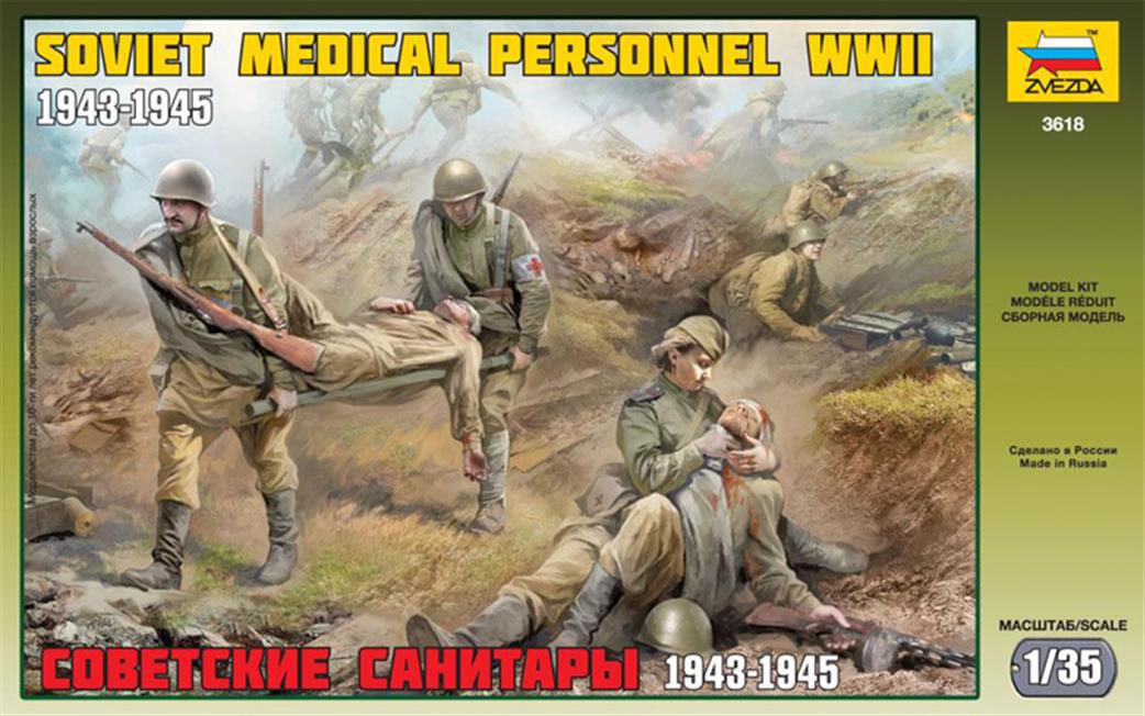 Zvezda 3618 Soviet Medical Personnel WW2 1943-1945 5 Unpainted Figures 1/35