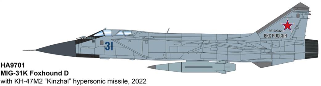 Hobby Master 1/72 HA9701 MIG-31K Foxhound D With KH-47M2 Kinzhal Hypersonic Missile