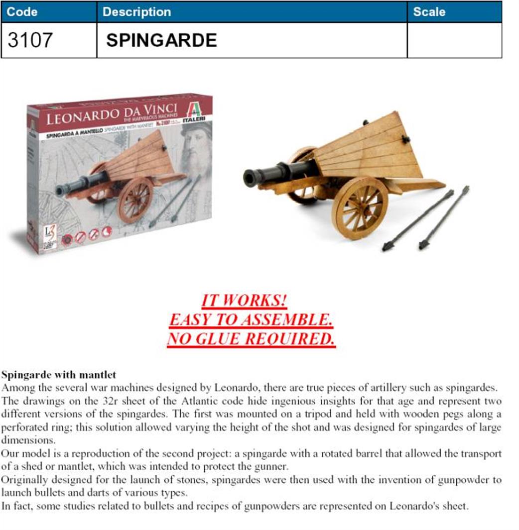 Italeri  3107 Leonardo Da Vinci Springarde Kit The Marvellous Machines