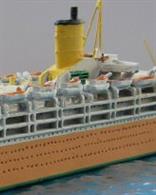 A 1/1250 scale waterline model of RMS Orcades by Albatros SM AL260. The Orient Line passenger and mail ship of 1948 is modelled as she was in 1959.