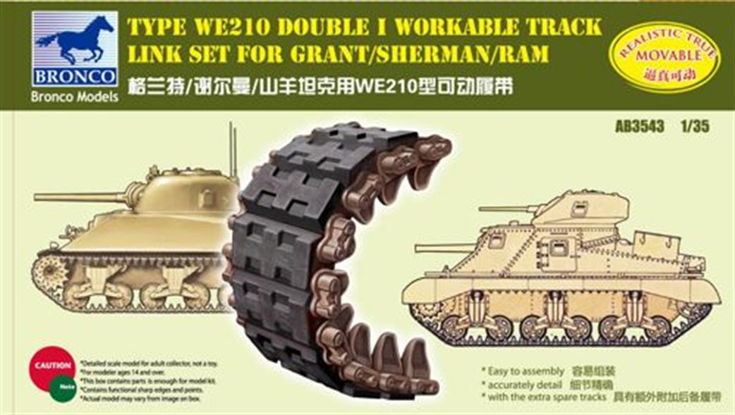 Bronco Models 1/35 AB3543 Type WE210 Double I Workable Track Link Set for Grant/Sherman/Ram