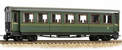 Narrow gauge third class steel bodied bogie coach finished in lined green livery.Based on the coaches built to modernise the equipment of the many Austrian narrow gauge lines these coaches are ideal for recreating the trains of many of British heritage railways.