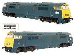 A highly detailed model of the BR class 52 Western diesel hydraulic locomotives accurately produced from laser scans of preserved Western D1015 Western Champion. The Dapol model fetaures fine body detailing with etched roof fan grilles and separately fitted grab rails. Powered by Dapols smooth running 5-pole motor set in a diecast chassis with directional lighting and 21 pin DCC decoder socket.Model finished as D1033 Western Trooper in BR rail blue livery with yellow ends.