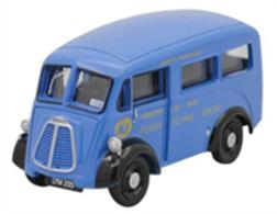 Oxford Diecast Ministry Of Food Morris J Ice Cream Van1/76 ScaleThis Morris J Van sees it with windows in the Ministry of Food livery. Registered LYM 295, the bodywork on this model is a lovely shade of blue with yellow lettering and black chassis. Additional masking is in black and silver and a fine detail not to be missed is the tiny sticker on the passenger side of the windscreen with the initials IFV, which was a wartime abbreviation for Infantry Fighting Vehicle, although its use here is one for conjecture.