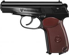 The semi-automatic Makarov, named after its designer, was introduced into the armed forces of the former Soviet Union in 1951. Later a number of countries in the Warsaw Pact adopted this model as an ordinance pistol for police and miliary use.Like the original, this CO2 model has a single and double action system. It has all the operating elements and a movable slide. All the important parts of this sturdily built CO2 pistol are made entirely of metal: frame, slide and exterior operating elements.