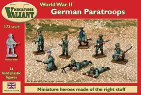 German paratroops (or Fallschirmjäger) took part in many of the famous battles of World War II. They saw action in the in Norway and Denmark campaign and the blitzkrieg attacks on Belgium, Holland and France in 1940. Major actions in the Balkans Campaign, Crete, Italy, and on both the Eastern Front and later the Western Front would follow.