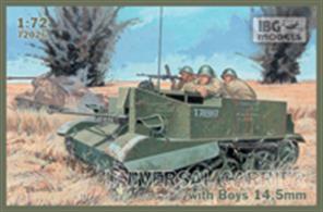 IBG Models 72026 1/72 Scale British Universal Carriers Mk1 with Boys 14.5mm Anti Tank RifleThe kit is supplied with illustrated assembly instructions.Glue and paints are required 
