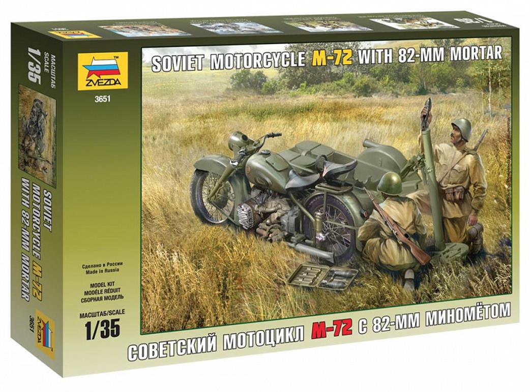 Zvezda 1/35 3651 Soviet WW2 Motorcycle M-72 with Mortar