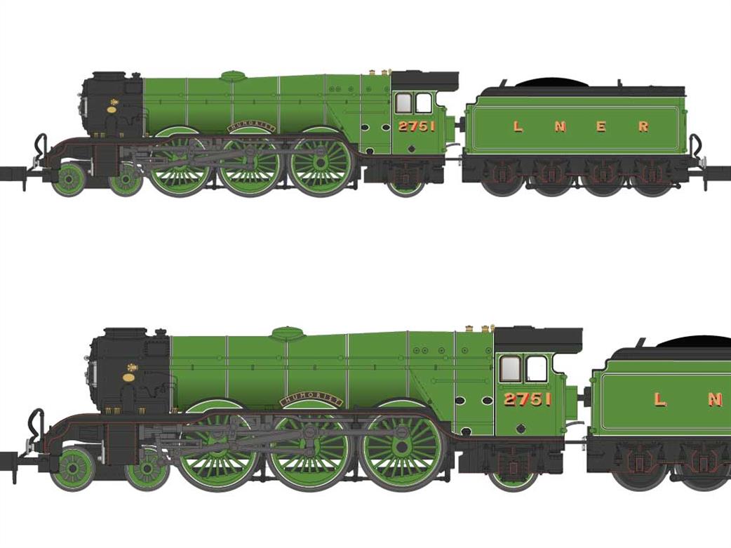 Dapol 2S-011-011 LNER 2751 Humorist Gresley Class A1 4-6-2 Pacific Locomotive Apple Green N