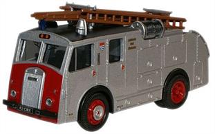 Brand new tooling introduces another classic fire appliance to our Emergency Services line-up. The Dennis F8 belongs to the 1950s era at a time when the famous coachbuilder's vehicles dominated the fire emergency scene. Dennis has a history going back as far as the 1890s when the brothers started manufacturing bicycles. Today, it remains one of only a handful of manufacturers specialising in fire-fighting machinery. Our model, registered 42 CMX, would have made a striking sight speeding through London, with its silver bodywork and red front, which also incorporates the Dennis name in silver/black on the radiator grille. Powered by a Rolls-Royce B60 six-cylinder engine, the rear mounted Dennis No. 2 pump could deliver 500 gallons of water per minute. The London Fire Brigade four-colour crest features on the side along with the Brigade lettering in gold. A useful addition is a spare set of extention ladders perched on the roof, capable of a 35 ft stretch, which would have been essential to reach the tall buildings in our capital city.