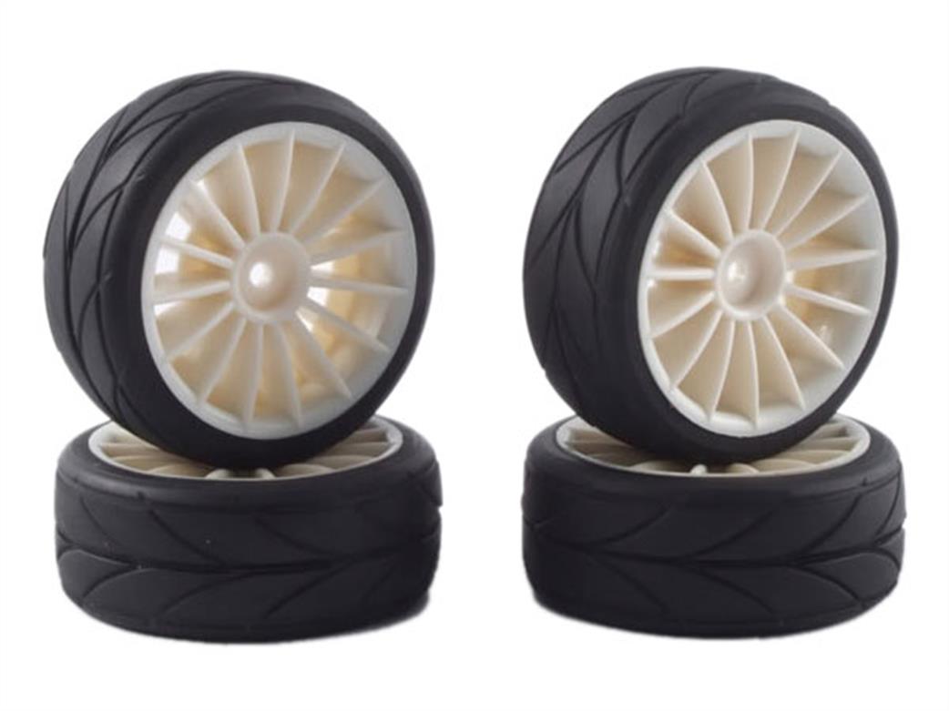 Fastrax 1/10 FAST0082W White 14 Spoke Touring Wheel & Tyres Set of 4