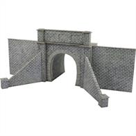 Metcalfe N Tunnel Entrance Single Track Embossed Card Kit PN143This new kit contains parts for a pair of sturdy single track tunnel entrances, complete with inner, side and wing walls. This gives the modeller the choice of finish to the final model. A rigid heavy card strengthener holds the whole structure together from inside, making the model ideal for building into hillsides. The pack also contains extra stone sheets for customising and for constructing extra walls.