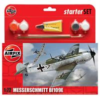Airfix 1/72 Messerschmitt Bf109E-3 Starter Set with Paint &amp; Glue A55106Germans WW2 Ace Fighter KitThe Bf 109E was one of the first true fighters of the modern era and was the Luftwaffe's main bomber escort during the Battle of Britain. After some spectacular successes at the beginning of the war it found its main challengers to be the RAF's Hurricane and Spitfire.