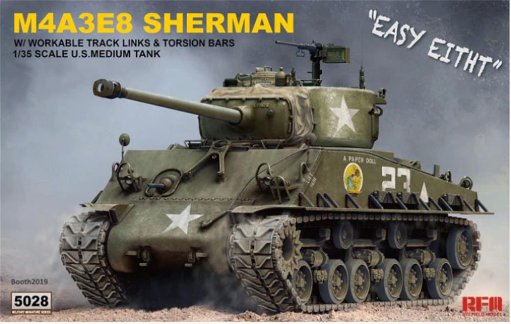 Rye Field Model 1/35 rm5028 US Sherman M4A3E8 Tank Kit with workable Track Links