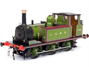 A number of the Brighton Terrier locomotives were sold to other railway companies. This model is finished in London and South Western Railway livery as LSWR 734 in their light green livery.The LSWR purchased two Terriers in 1903 for the Lyme Regis branch which had been built economically, with the lowest practical maximum axle load and some sharp curves to follow natural land contours. The engines also served on other minor branch lines including the Bishops Waltham and Lea-on-Solent lines.