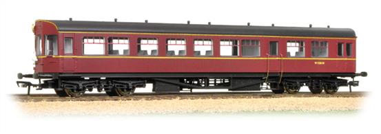 A new and detailed model of the BR built GWR design auto-trailers for push-pull train operations. These trailer coaches featured a three-window bowed front end, providing the driver with a good view of the line when the coach was being propelled. The basic design was unchanged from the GWR coaches, but the body is of a more modern smooth side construction.Model painted in the BR maroon livery which was used from 1957.Era 5 1957-1966. NEM plug-in couplers. Length 139mm.Matches 64xx 0-6-0 pannier loco 371-987 (BR lined green) and Dapol 14xx class 0-4-2 locos in BR liveries.