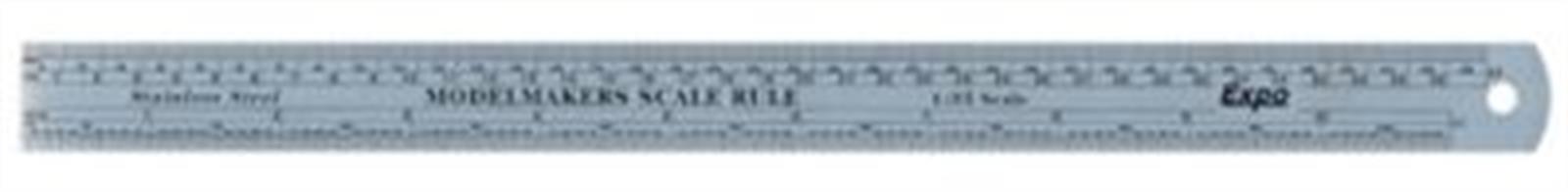 Modelmakers scale rule marked with imperial and metric measurements at 1/35th scale, frequently used for military vehicle models.Manufactured in hard chrome finish stainless steel. Rule approx 12 inches length.