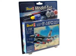 Revell 1/100 F-16C USAF Model Set 63992Length 105mm Number of Parts  70 Wingspan 66mmComes with glue and paints to assemble and complete the model.