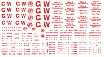 Modelmaster Decals MMGW303 00 Gauge GWR Red Wagon Lettering for Refrigerated VansModelmaster Decals - G.W.R. 1923-1948 Sheet of RED lettering for white Insulated and Refrigerated VansG.W.R. 1923-1948 Sheet of RED lettering for white Insulated and Refrigerated Vans.