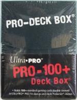 Green deck box for holding over 100 standard sized gaming cards in deck protectors.