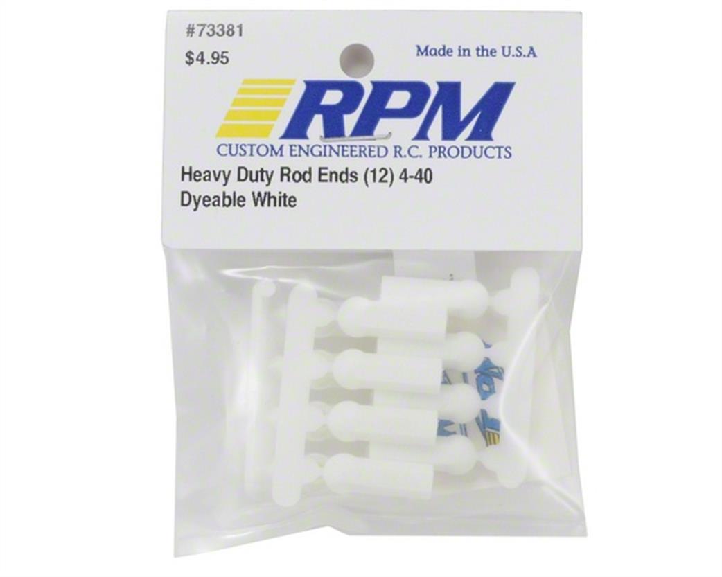 RPM Racing  73381 Heavy Duty Rod Ends 4-40 White (12)