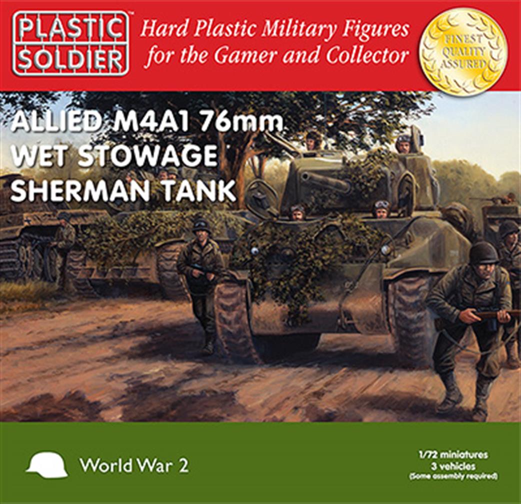 Plastic Soldier 1/72 WW2V20005 Allied M4A1 76mm Wet Stowage Sherman Tank kits Pack of 3