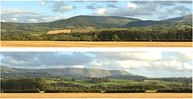 10 feet length 9in high&nbsp;photographic reproduction backscene view taken of farmland and distant hills around harvest time, with a ripe cereal crop in the foreground fields.Supplied in&nbsp;two 5-foot sections.