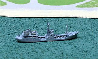 A 1/1250 scale model of a Luza class small, sea-going tankers able to  support the fleet requirement for rocket fuel and oxidiser for missiles. 8 built, 4 still in service. The model is made by Rhenania Junior RJN57.