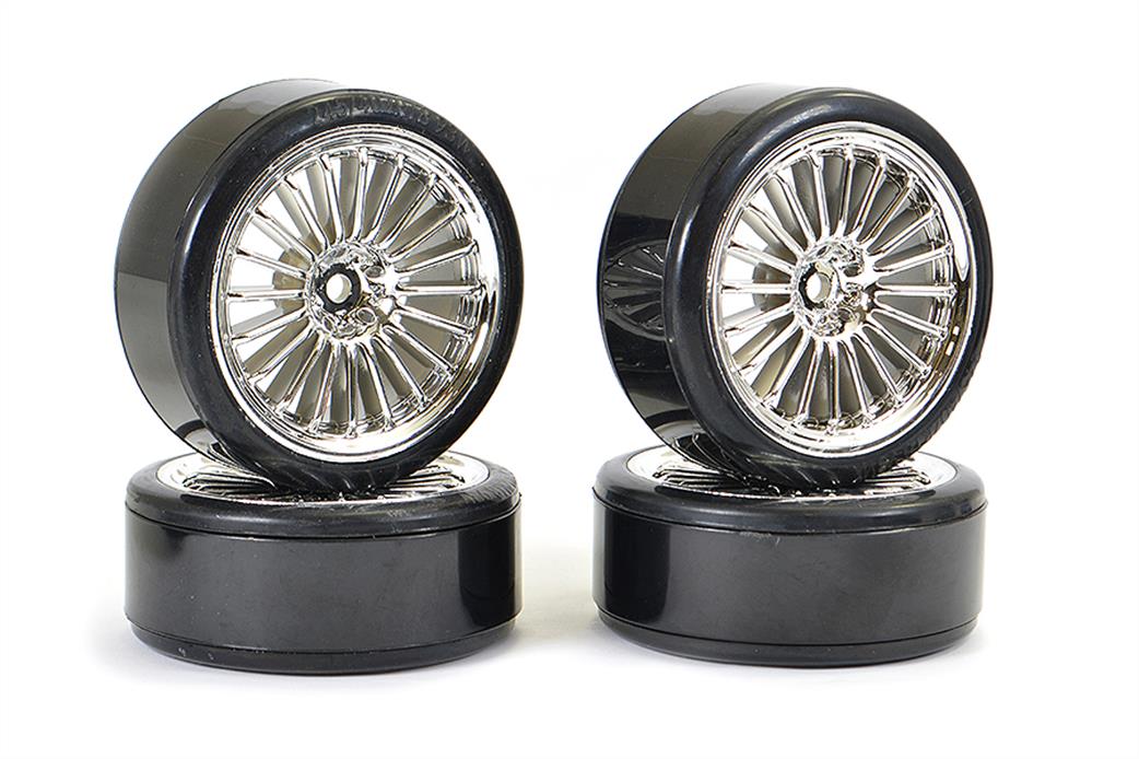 Fastrax 1/10 FAST0091C Drift Wheel And Tyre Set Multi Spoke Metallic