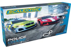 In this fantastic new set from Scalextric you can either be the good guys in the police BMW 330i, or the criminals on the run in the amazing red Chevrolet Corvette C8R. With the BMW having flashing lights and a siren, and the Corvette having the pace to get away this is a great set to chase around your front room, be it sliding round the bends or flying over the jump this is sure to be exciting! This set contains everything you need to race Scalextric, including two cars, power, over 5.3 metres of track including a crossover, jump and side swipe, 2 easy speed limiting hand controllers.