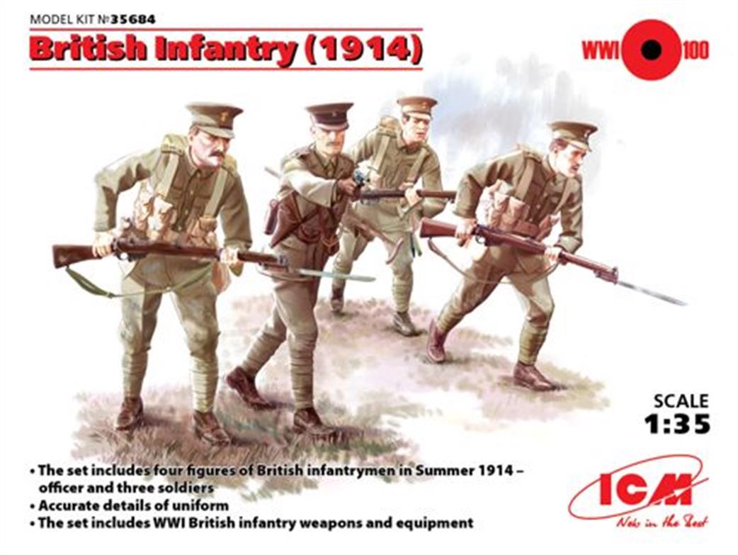 ICM 1/35 35684 British World War 1 1914 Infantry Figure Set Pack of 4