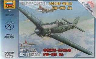 Zvezda 7304 1/72nd Focke-Wulf FW-190 A4 WW2 Fighter KitNumber of Parts 34   Length 138mm